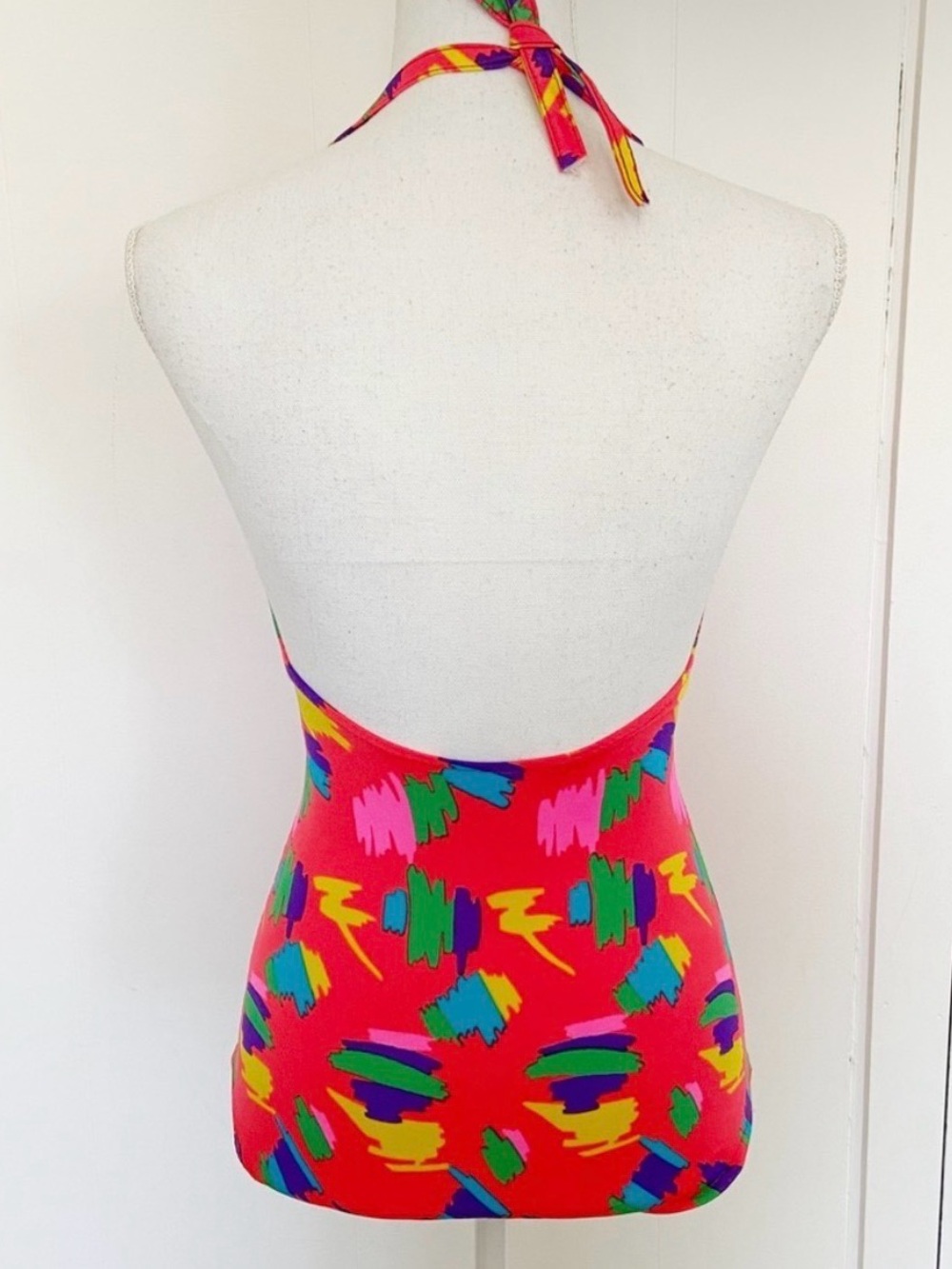 Vintage 1980s Neon Pinup Valley Girl Romper One Piece Swim - Picture 3 of 4